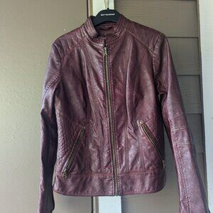 Guess Los Angeles Maroon/Burgundy Leather Jacket Moto Biker Women’s Size Medium